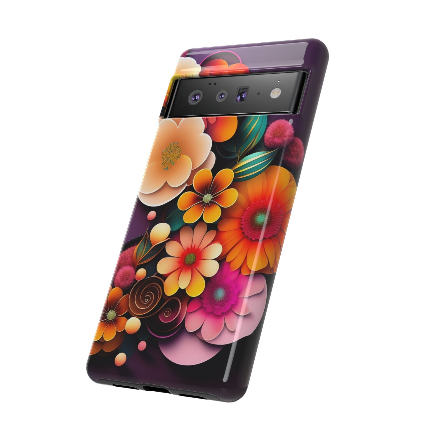 Floral Burst Tough Phone Case — Colorful Retro Flowers Protective Cover