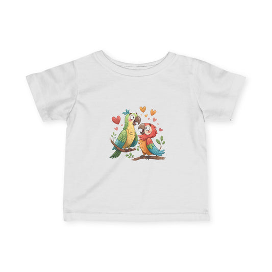 Infant Tee — Cute Pair of Parrots Baby Shirt (Hearts & Love)