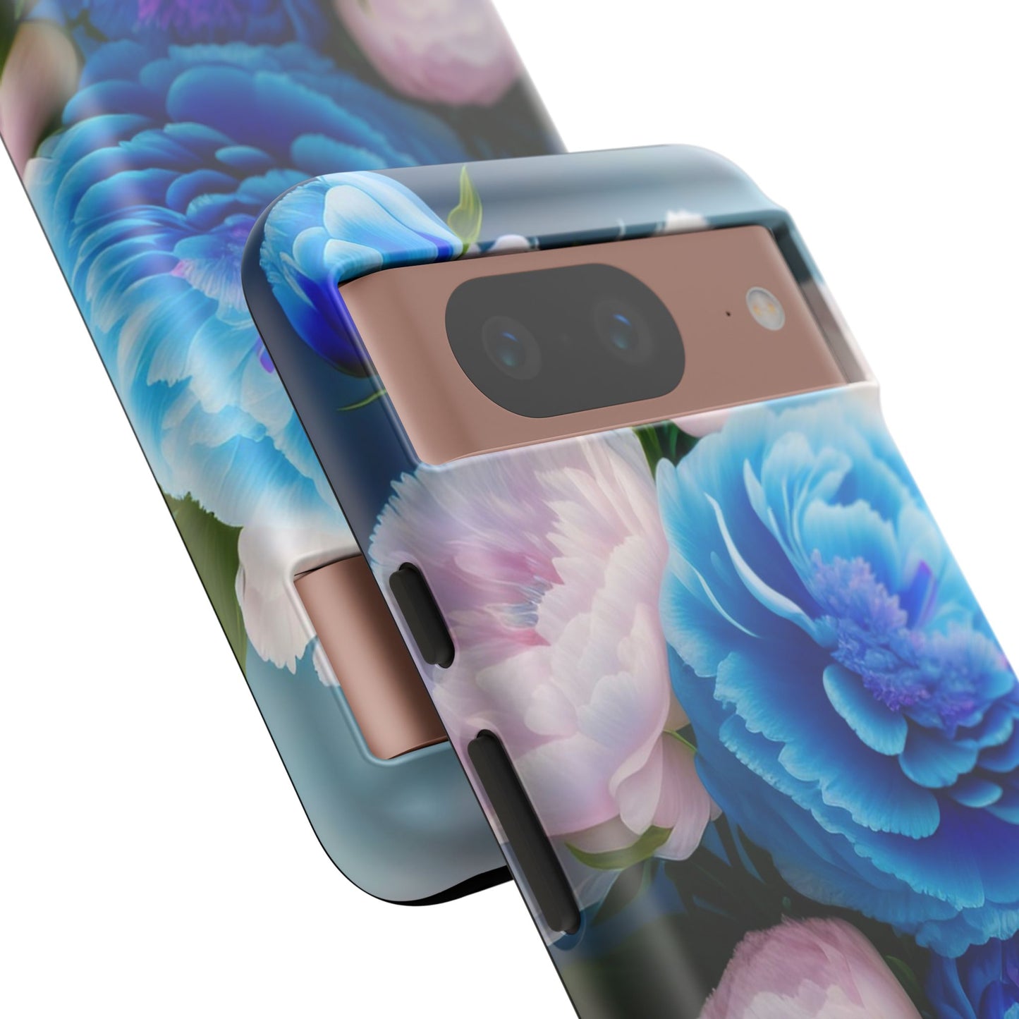 Floral Blue Peony Phone Case — Protective Tough Case with Pink & Blue Blooms