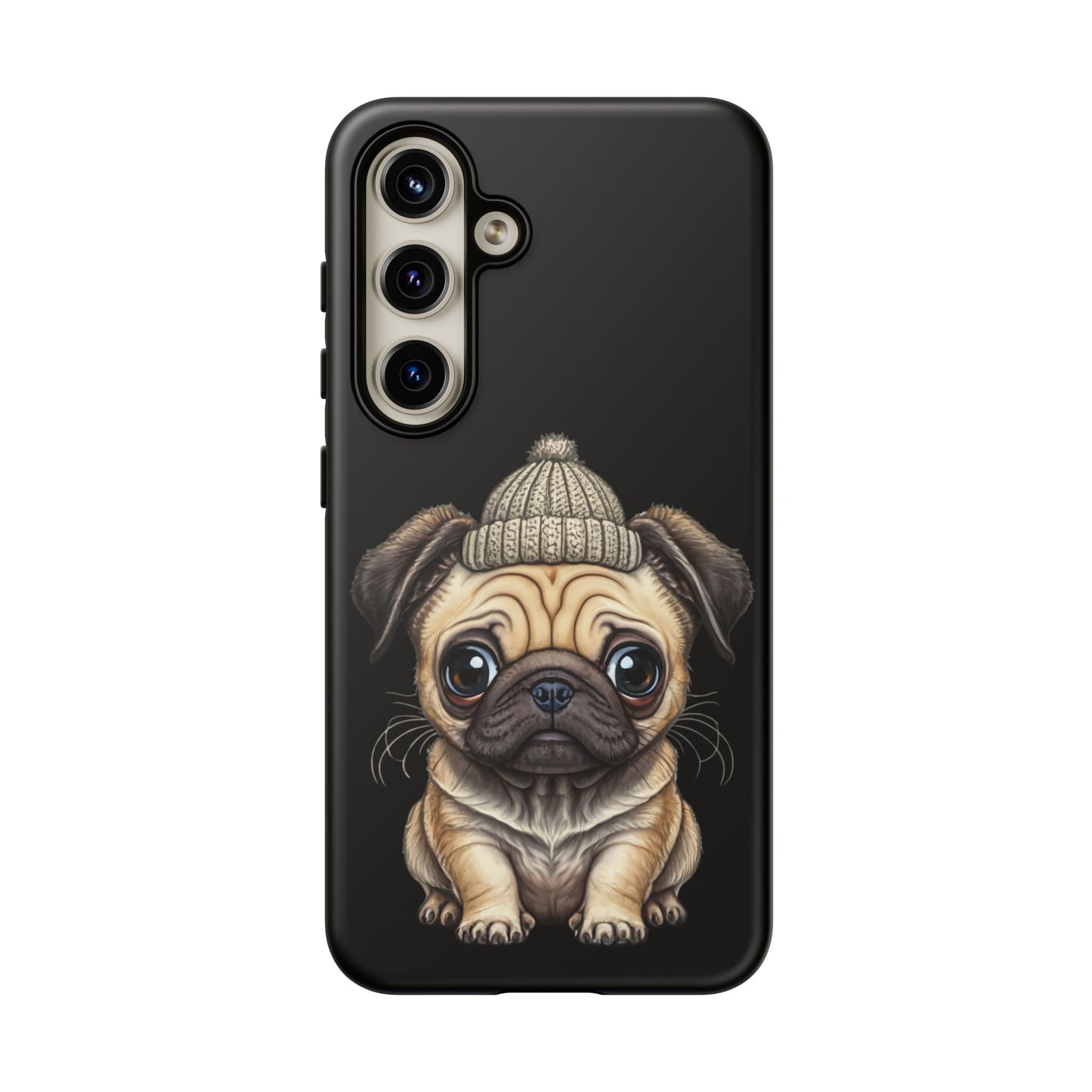 Pug Phone Case – Cute Pug Puppy Illustration on Black Tough Case