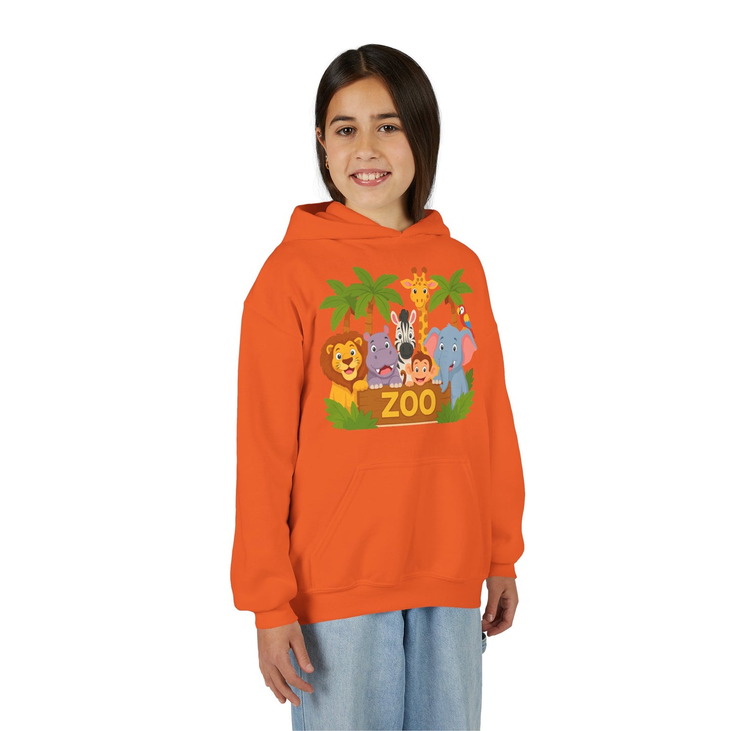 Kids Zoo Animals Hoodie - Cute Safari Lion Giraffe Elephant Sweatshirt