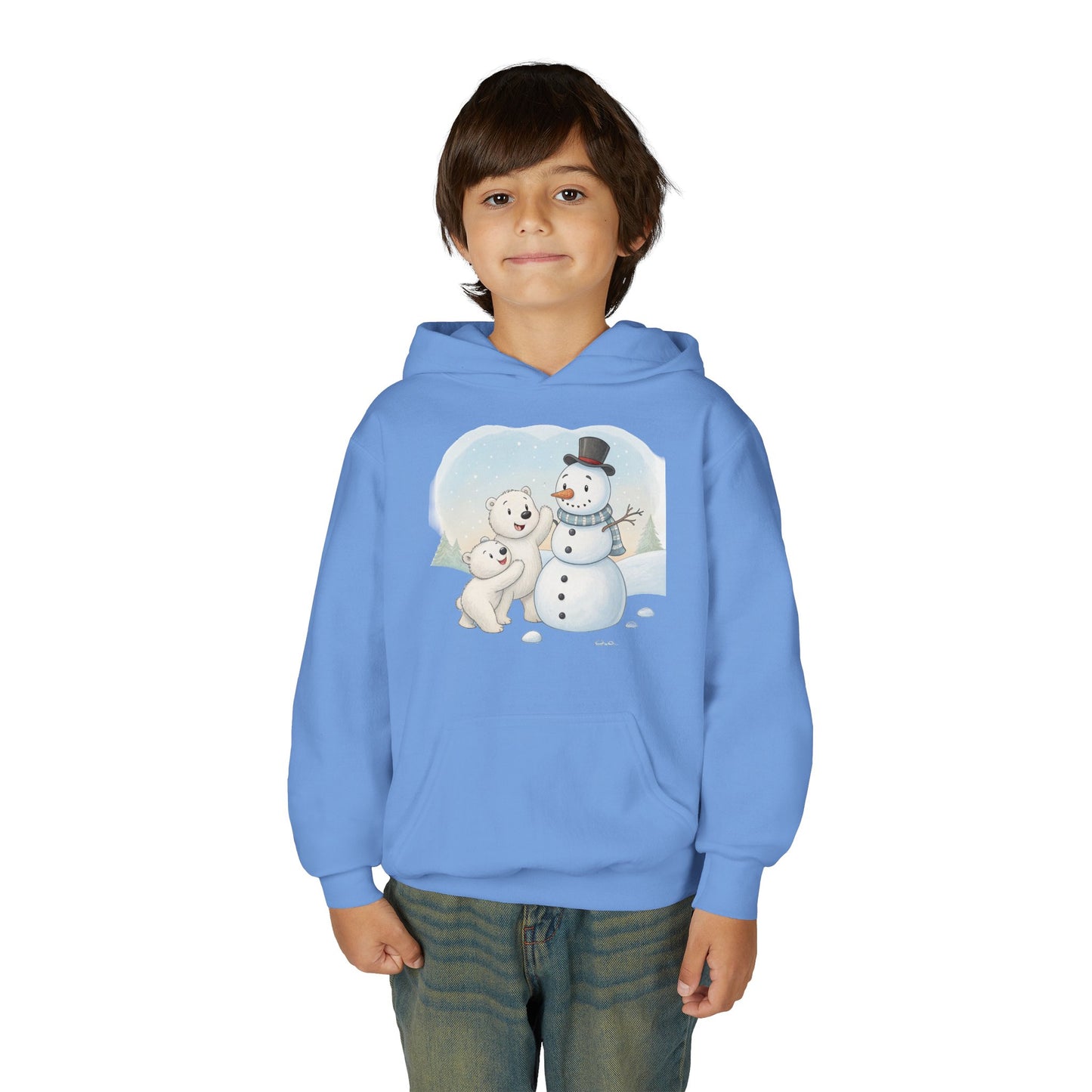 Kids Snowman Hoodie – Cute Polar Bear & Snowman Winter Sweatshirt
