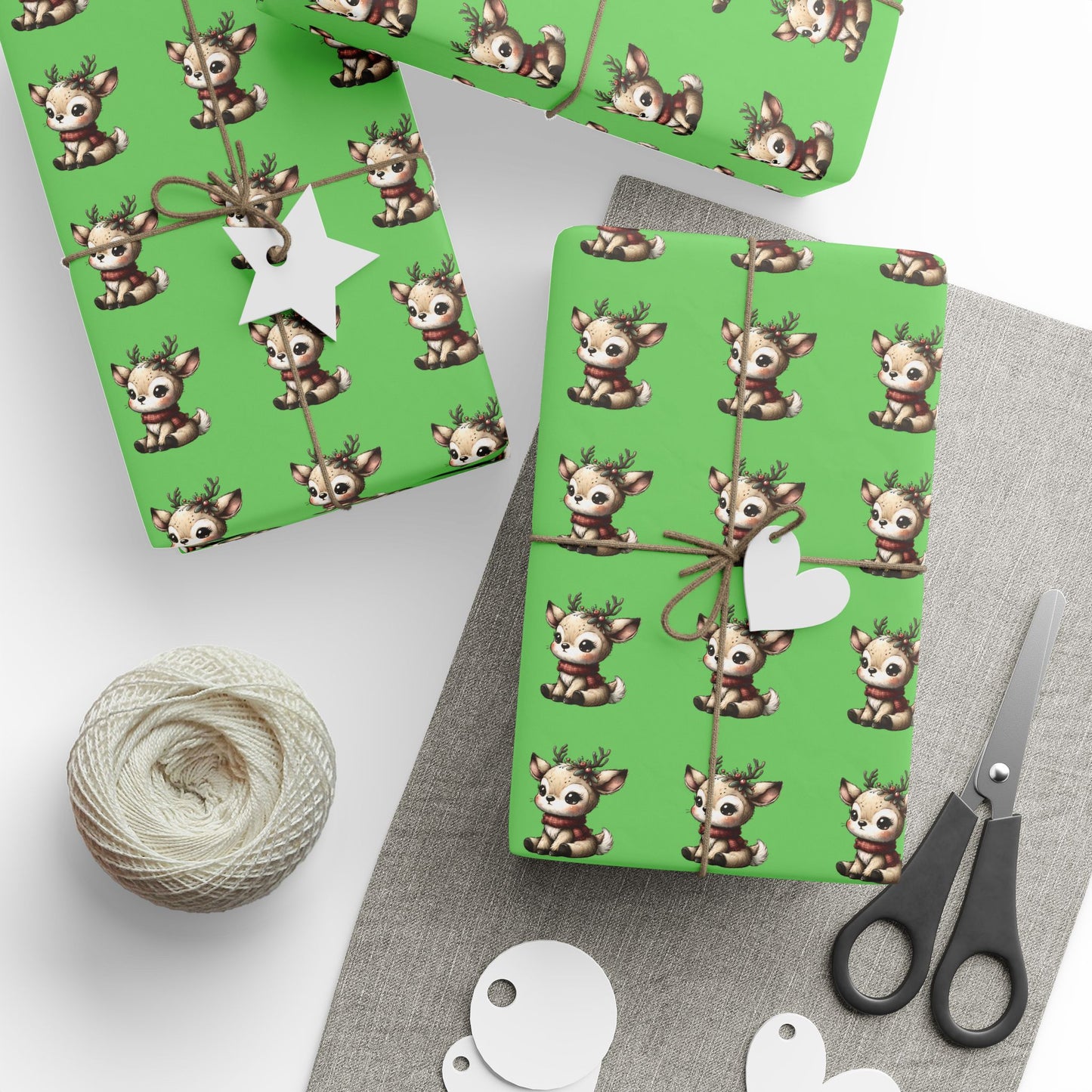 Green Reindeer Pattern Wrapping Paper — Cute Holiday Gift Wrap
