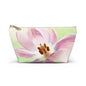 Pink Tulip Floral Accessory Pouch — Cosmetic Makeup Bag with T-Bottom