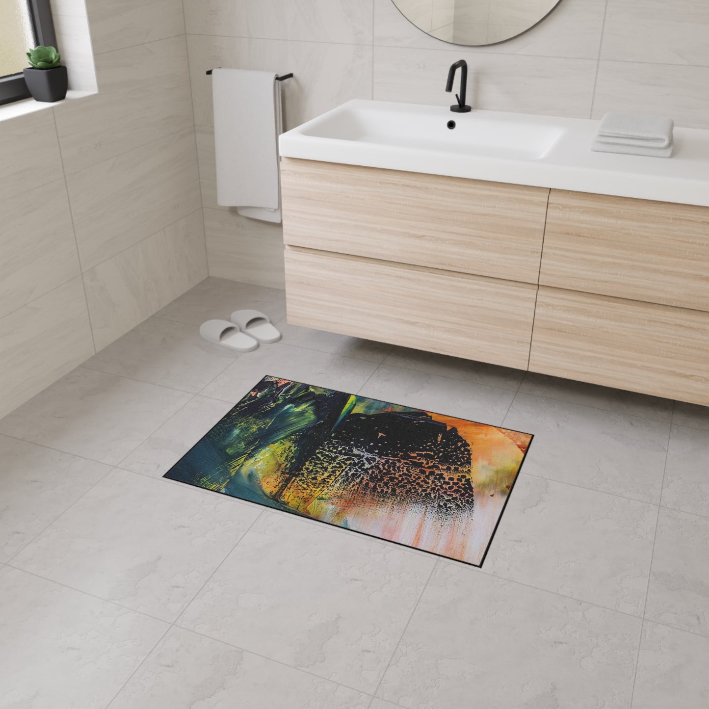 Abstract Art Heavy-Duty Floor Mat — Vibrant Brushstroke Entry Rug