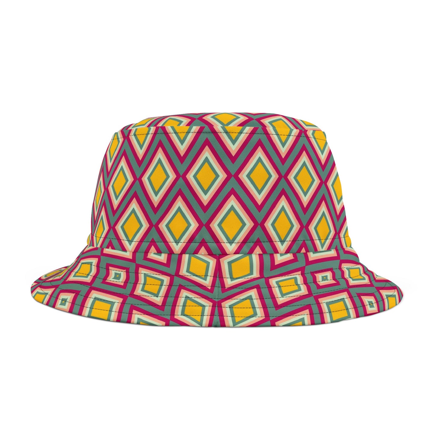 Diamond Geo Print Bucket Hat — Colorful Retro Festival Sun Hat