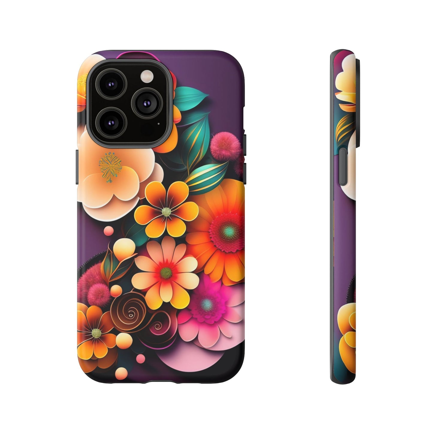 Floral Burst Tough Phone Case — Colorful Retro Flowers Protective Cover