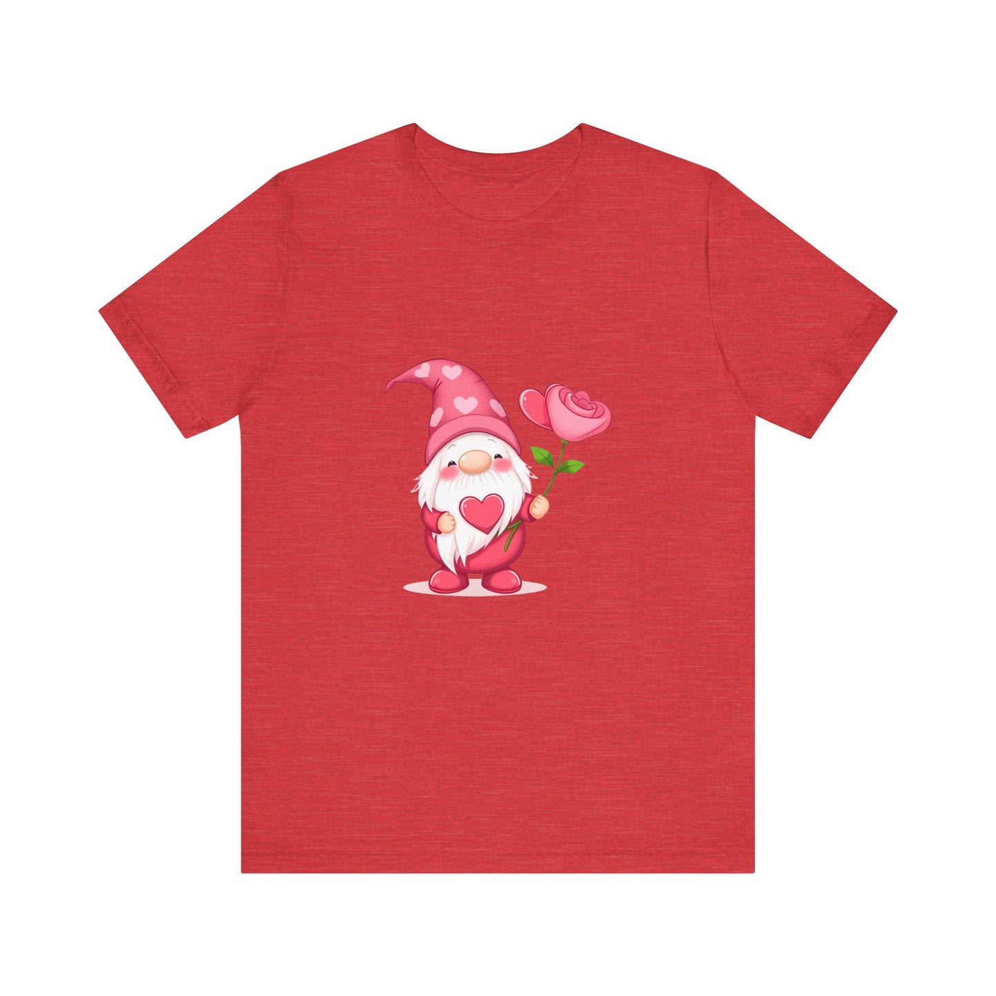 Valentine Gnome T‑Shirt — Cute Pink Gnome Holding Rose Tee