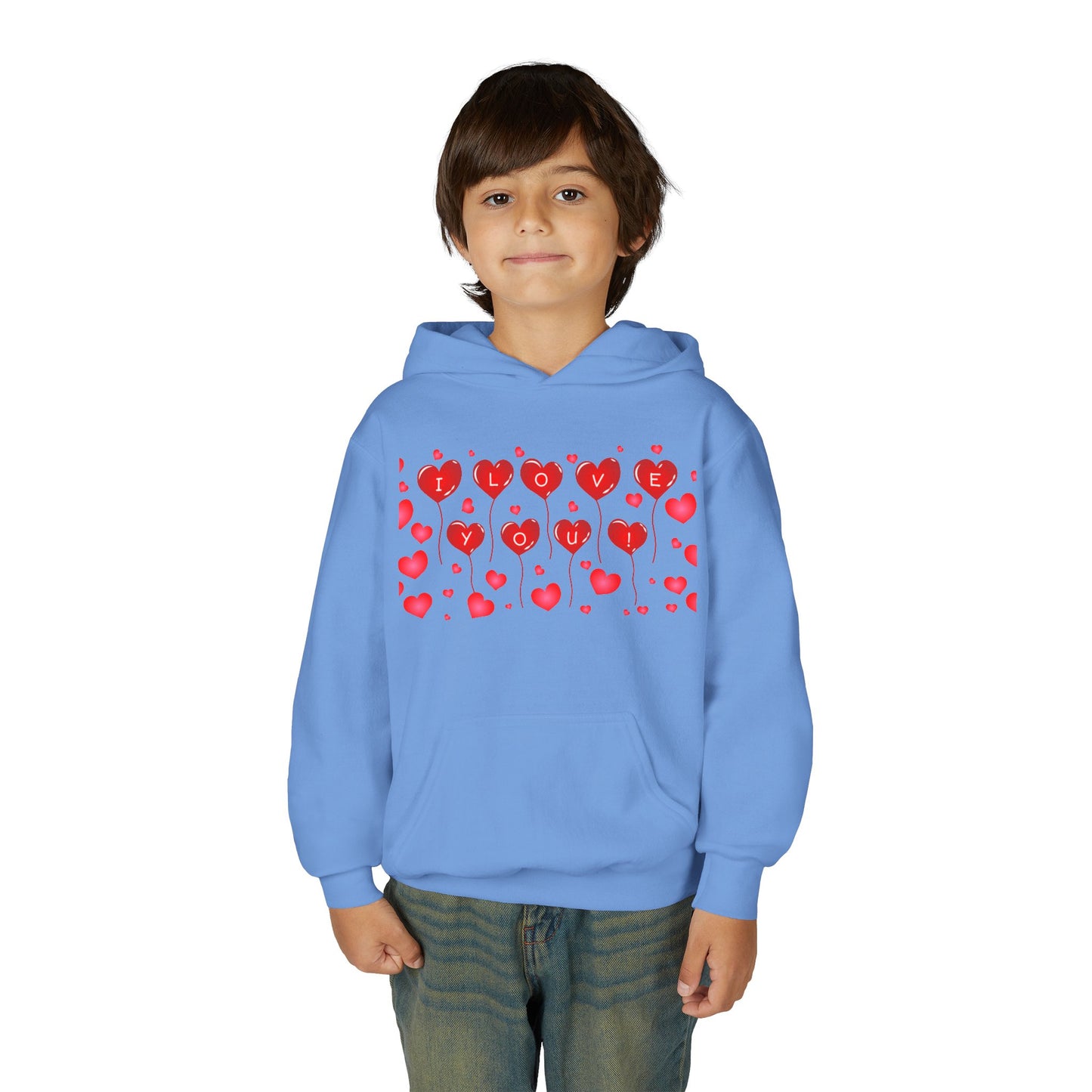 Youth Hoodie — Cute Red Heart Pattern Kids Sweatshirt (Valentine’s Day)