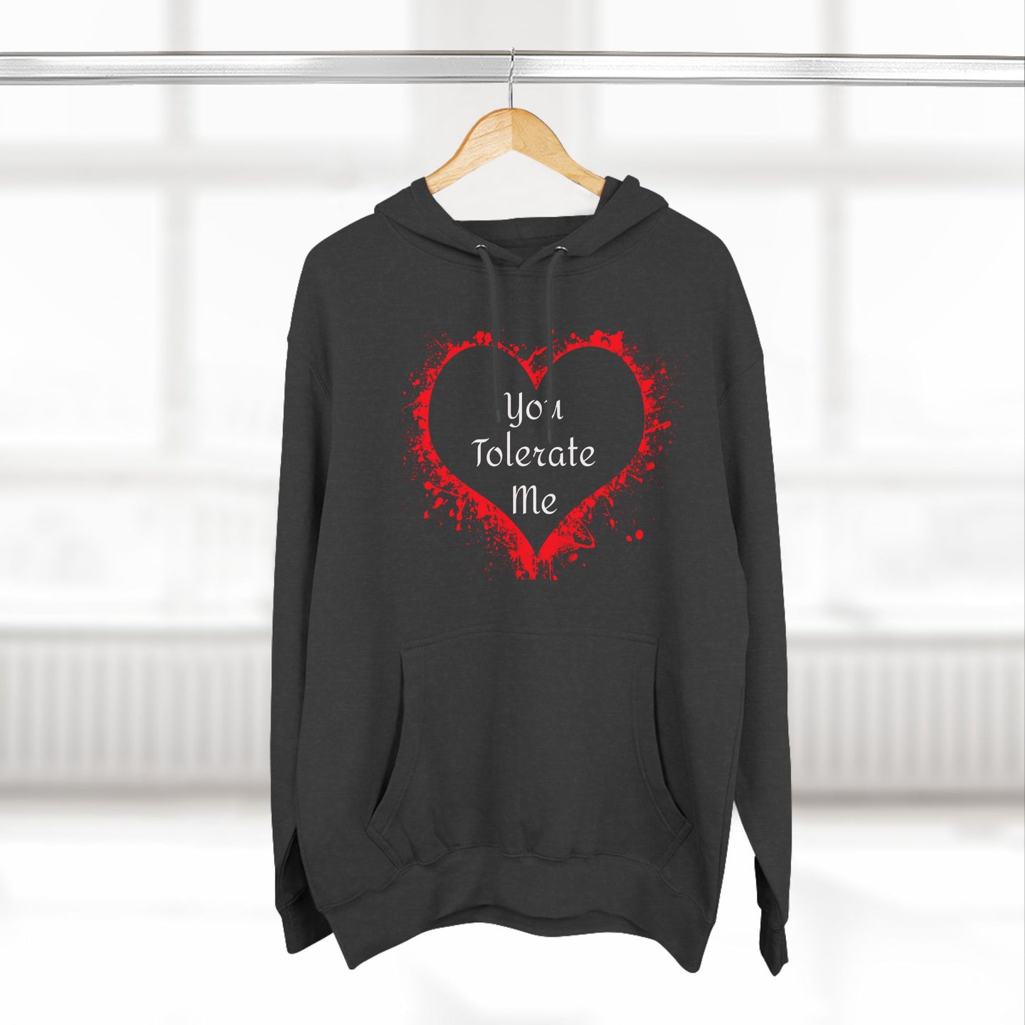 Heart Splash Hoodie — "Love Tolerate Me" Graphic Pullover