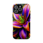 Floral Neon Tough Phone Case — Vivid Purple & Orange Lily Protective Cover
