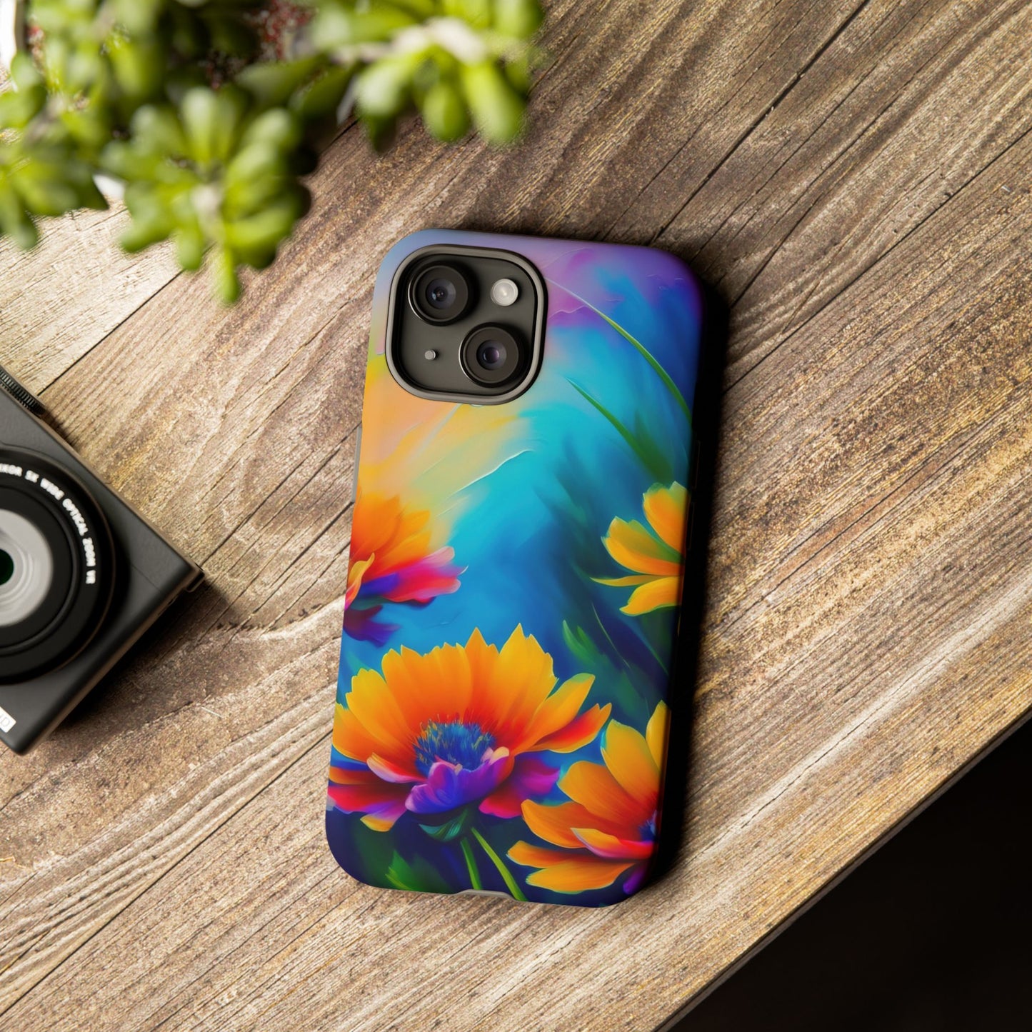 Floral Sunset Tough Phone Case — Vibrant Watercolor Flowers Protective Cover