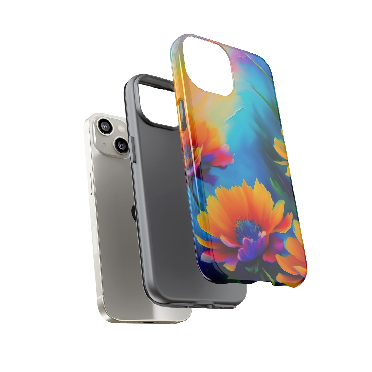 Floral Burst Tough Phone Case — Vibrant Watercolor Flowers Protective Cover