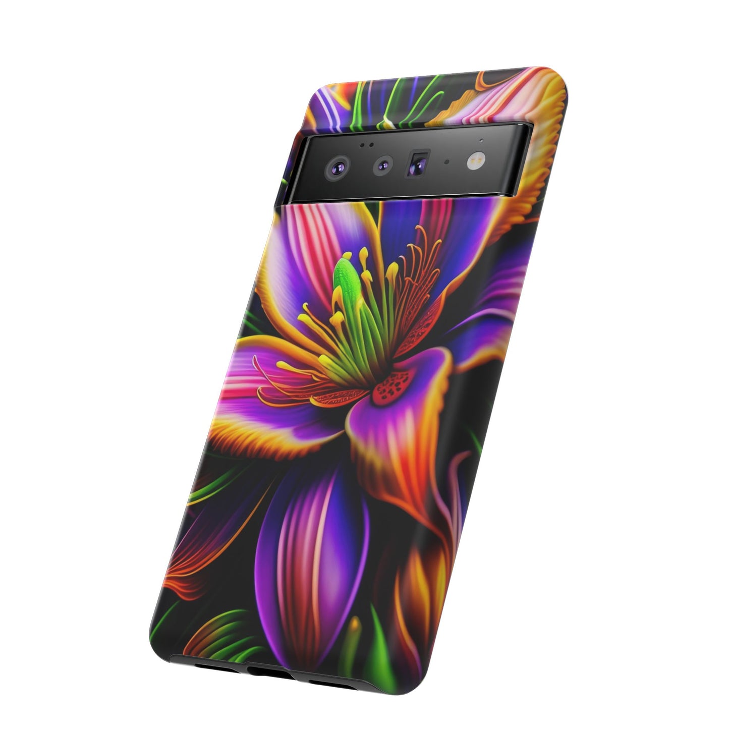 Floral Neon Tough Phone Case — Vivid Purple & Orange Lily Protective Cover