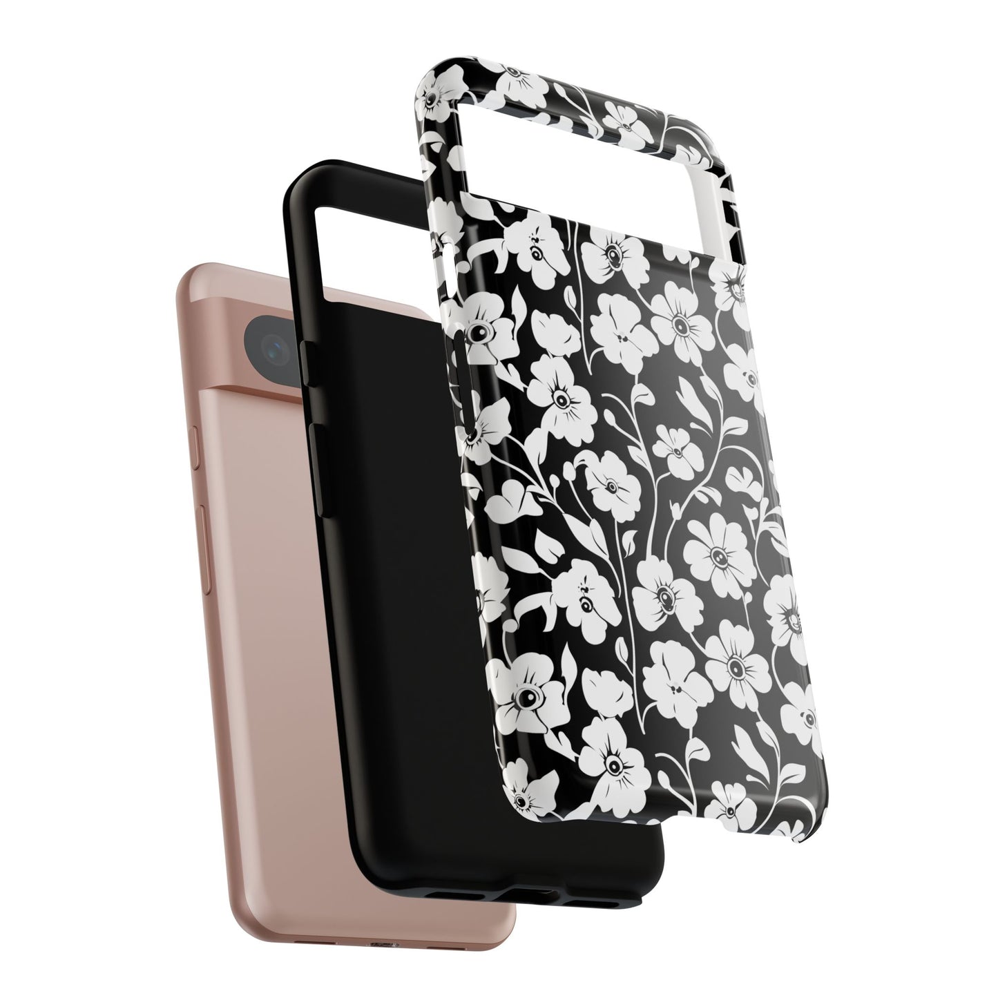 Floral Noir Tough Phone Case — Black & White Flower Protective Cover