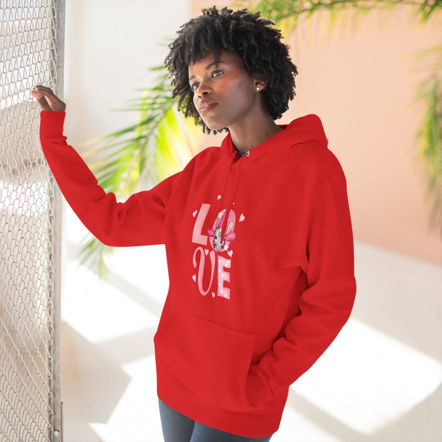 Love Blossom Hoodie — Pink Floral "LOVE" Graphic Fleece Hoodie