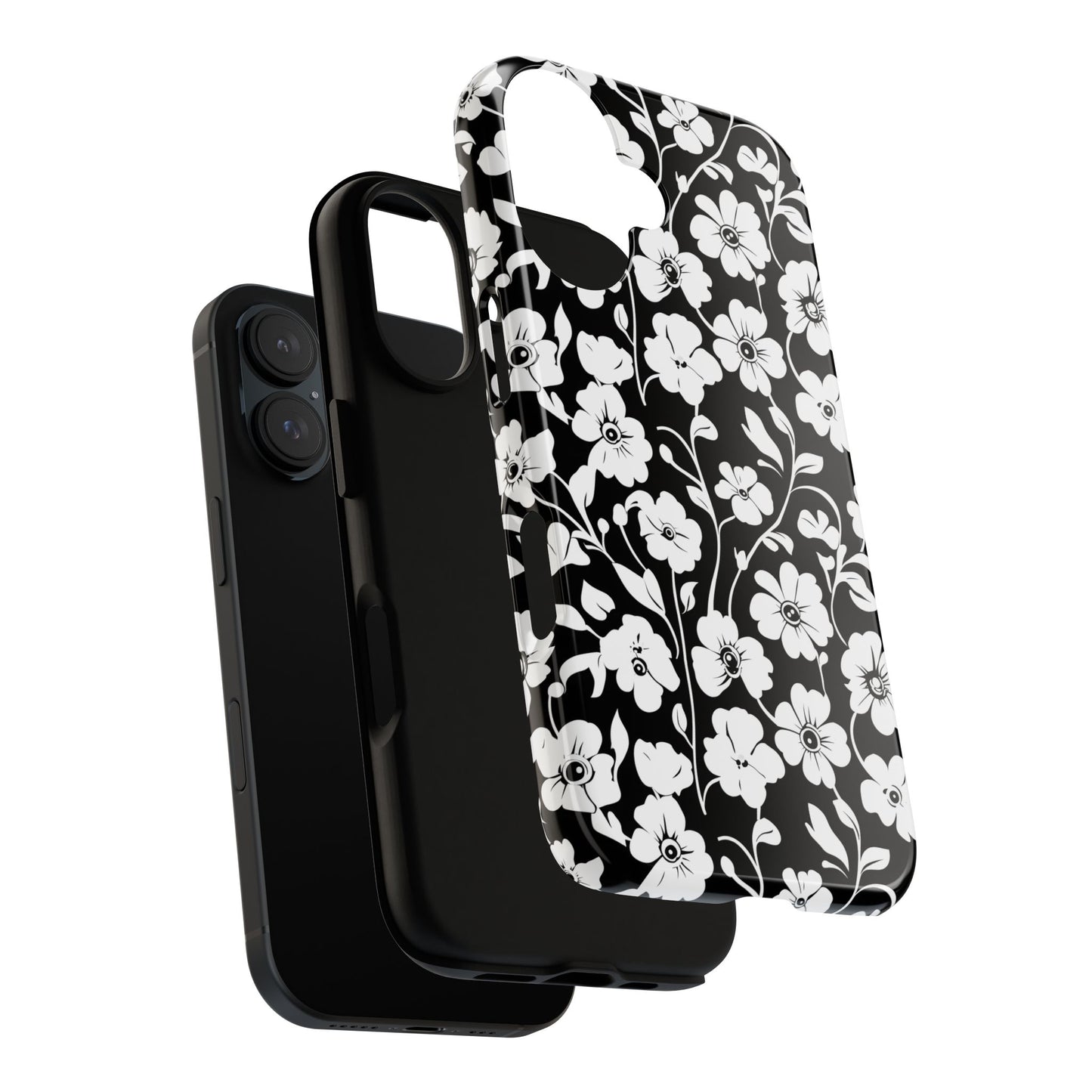 Floral Noir Tough Phone Case — Black & White Flower Protective Cover