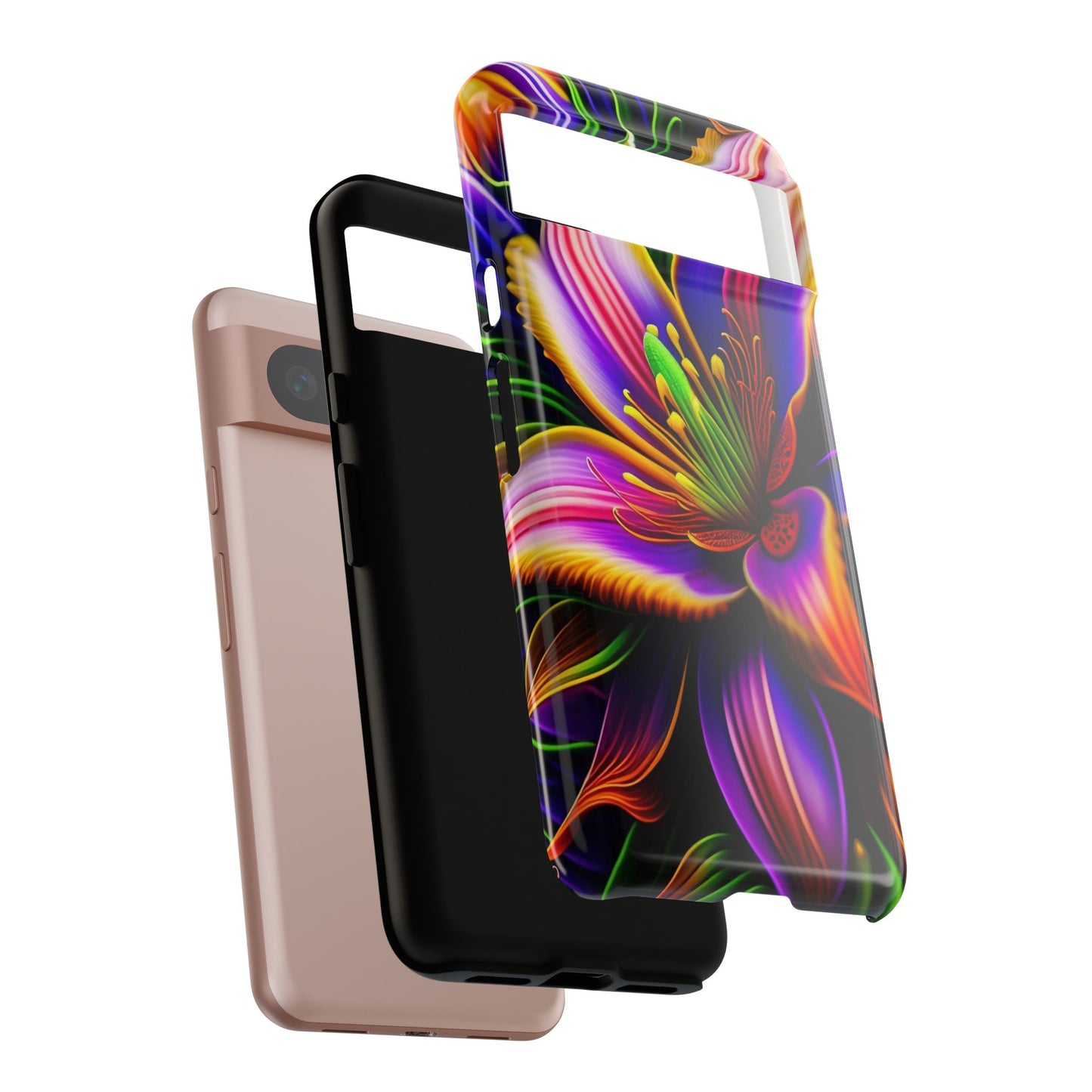 Floral Neon Tough Phone Case — Vivid Purple & Orange Lily Protective Cover