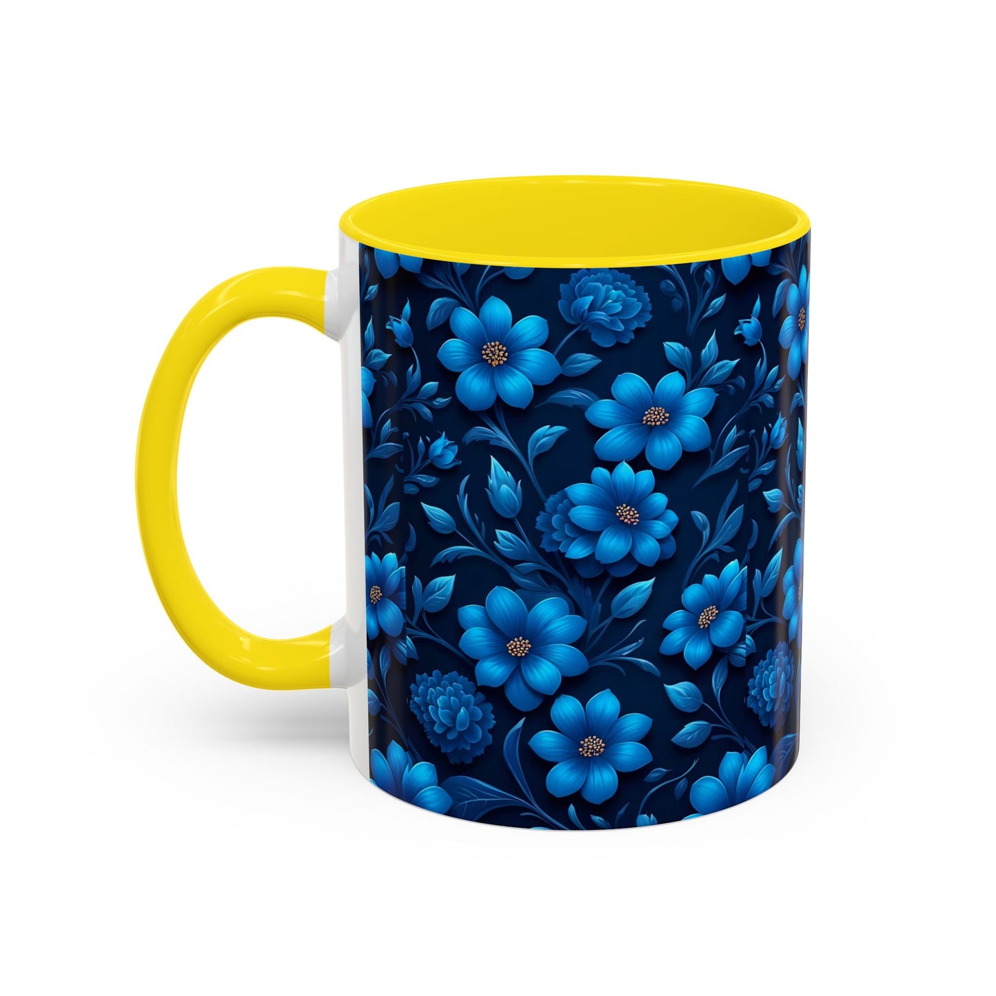Floral Accent Coffee Mug, Blue Flower Mug, Ceramic Coffee Cup, Gift for Her, Nature-Themed Drinkware, Floral Home Decor, Unique Mug