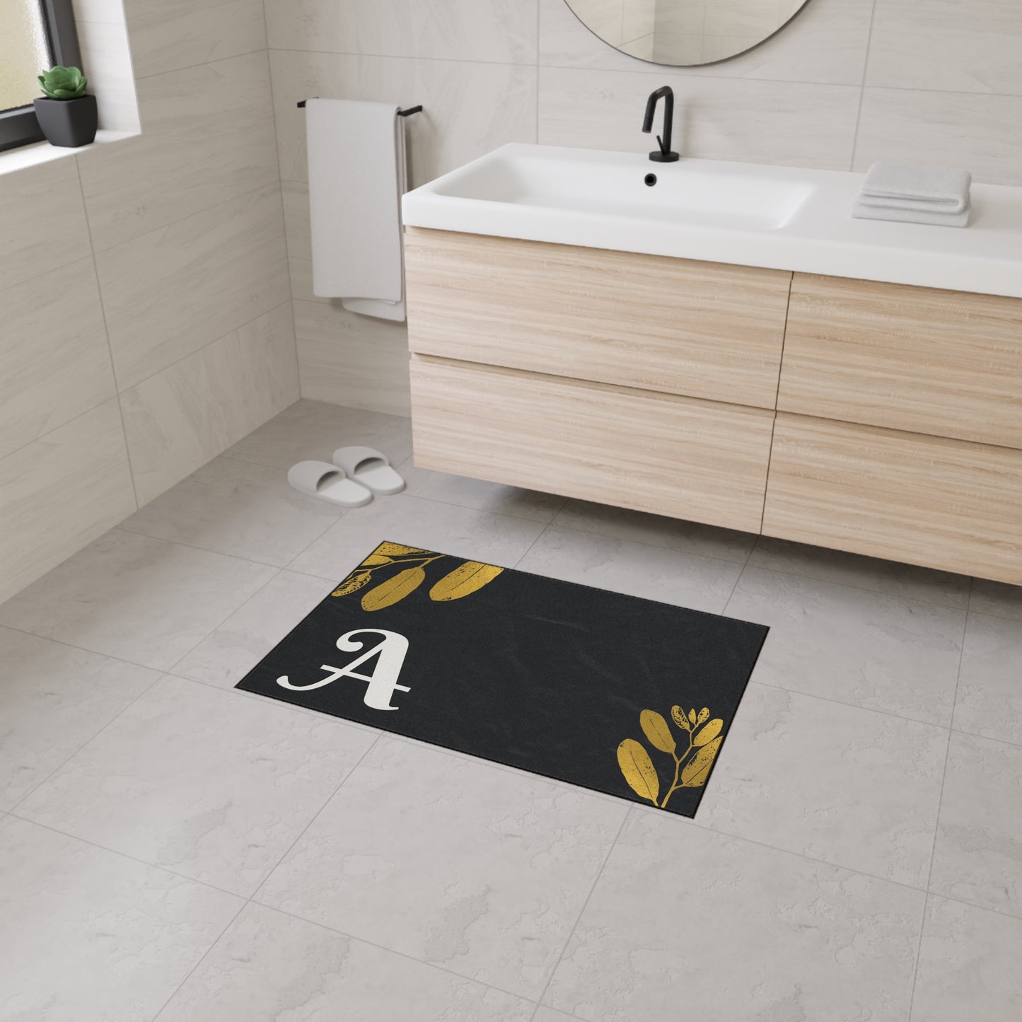 Monogram A Heavy Duty Floor Mat — Black & Gold Botanical Doormat