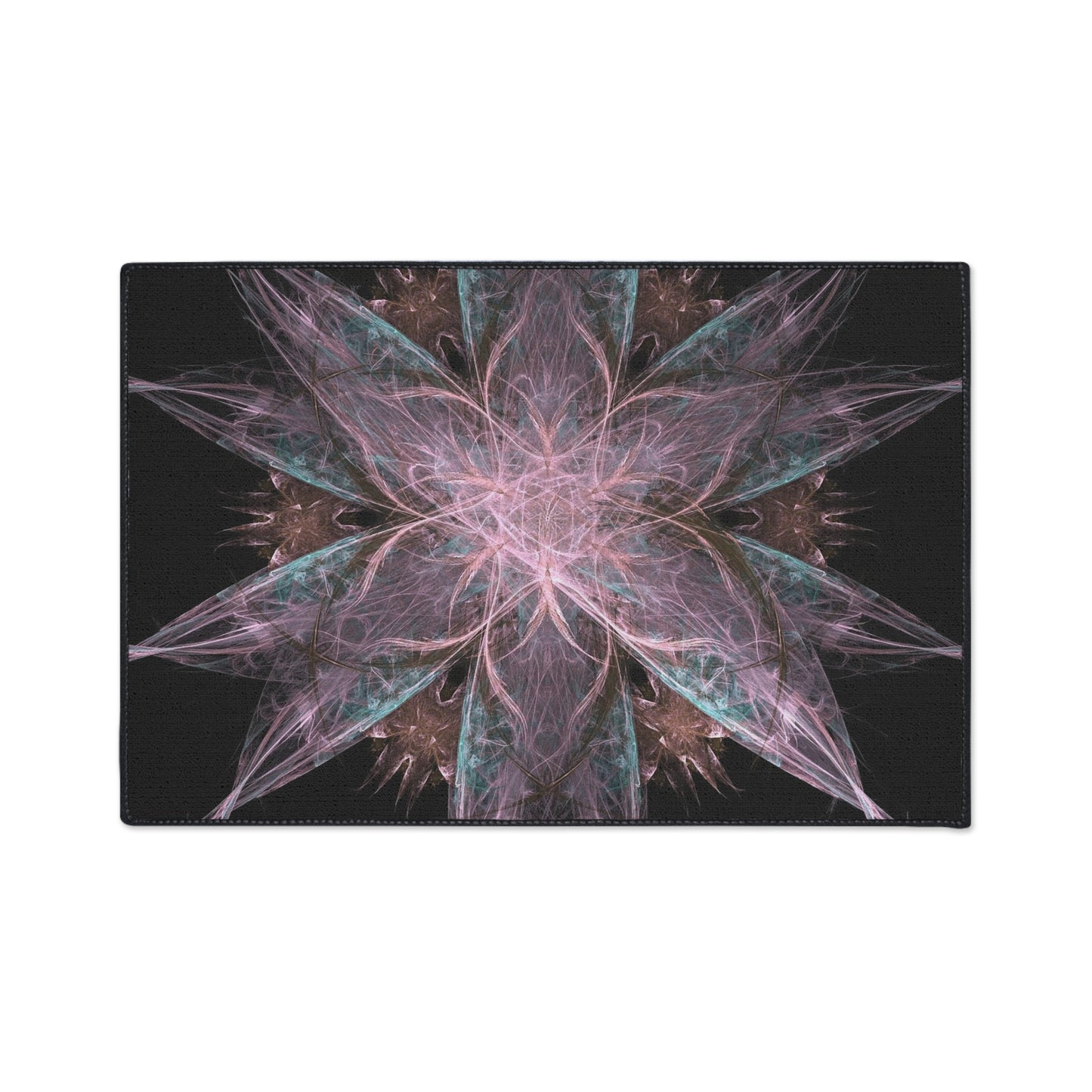 Mandala Star Heavy-Duty Floor Mat — Abstract Pink & Teal Fractal Entrance Rug