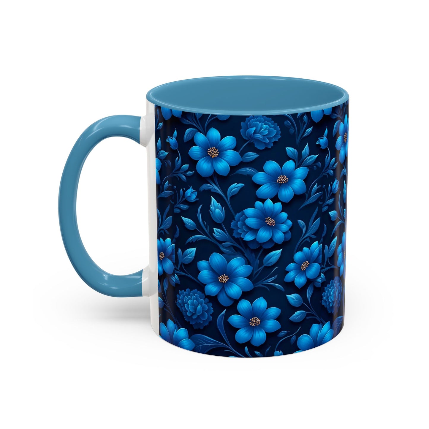 Floral Accent Coffee Mug, Blue Flower Mug, Ceramic Coffee Cup, Gift for Her, Nature-Themed Drinkware, Floral Home Decor, Unique Mug