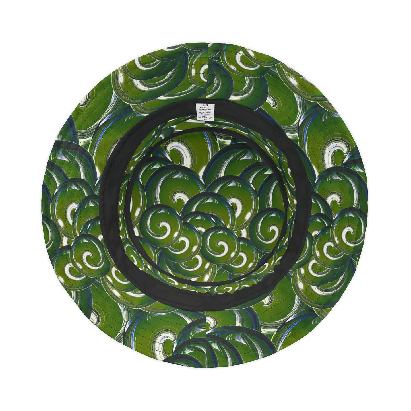 Green Swirl Pattern Bucket Hat – All-Over Print Casual Sun Hat