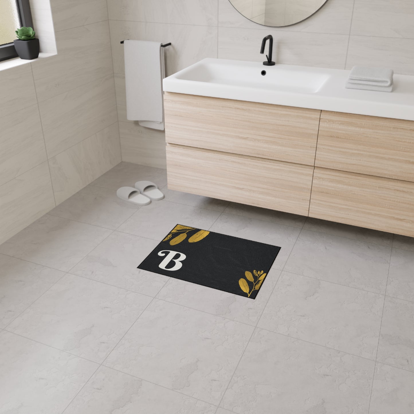 Monogram B Heavy Duty Floor Mat — Black & Gold Botanical Doormat