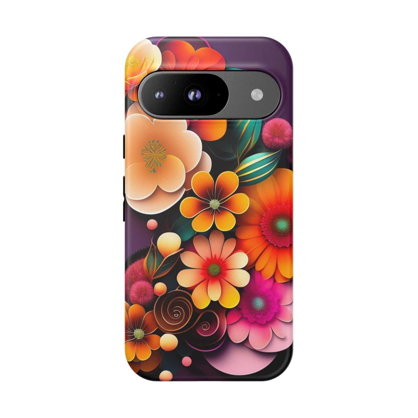 Floral Burst Tough Phone Case — Colorful Retro Flowers Protective Cover