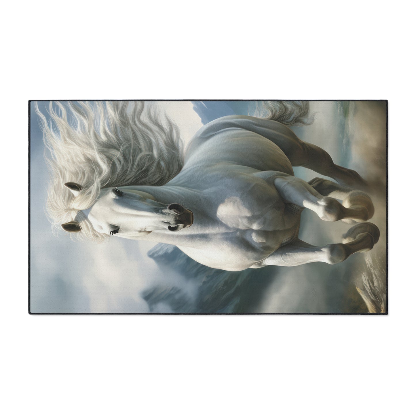 Majestic White Horse Heavy-Duty Floor Mat — Running Stallion Rug for Entryway & Stable