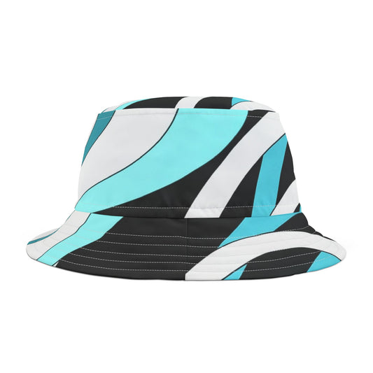 Turquoise Wave Bucket Hat — Retro Swirl Pattern Sun Hat