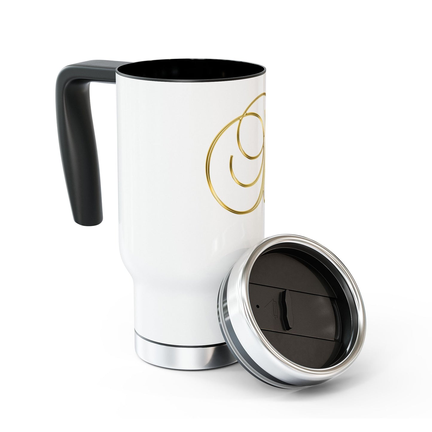 Monogrammed Gold Script “B” Travel Mug – 14oz Stainless Steel with Handle