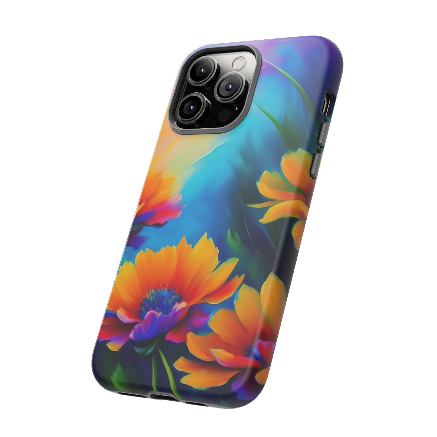 Floral Sunset Tough Phone Case — Vibrant Watercolor Flowers Protective Cover