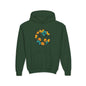 Youth Floral Hoodie – Orange & Teal Flower Circle Design