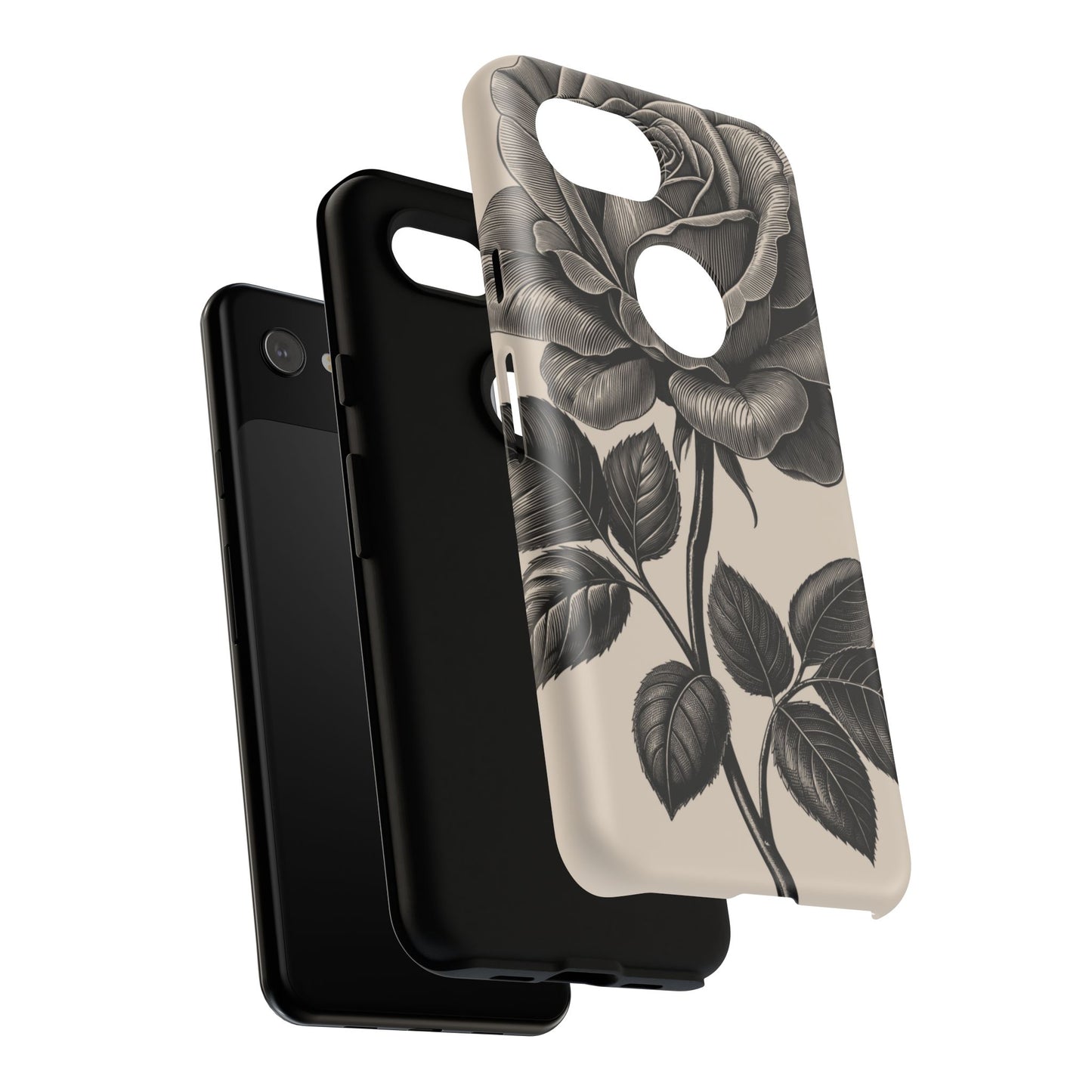 Black Rose Phone Case, Tough Cases with Floral Design, Elegant Tech Accessory, Gift for Flower Lovers, Stylish Protection