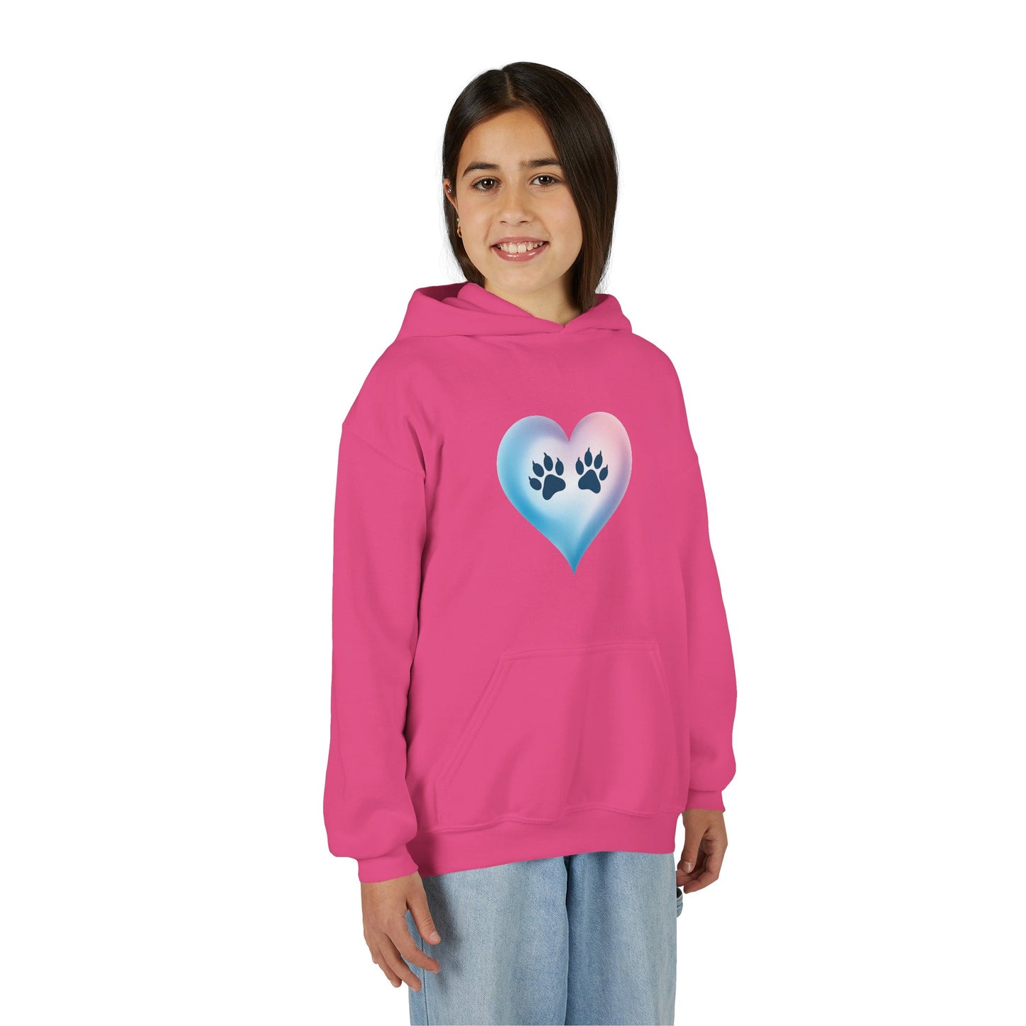 Kids Heart Paw Hoodie — Pastel Gradient Pet Lover Sweatshirt