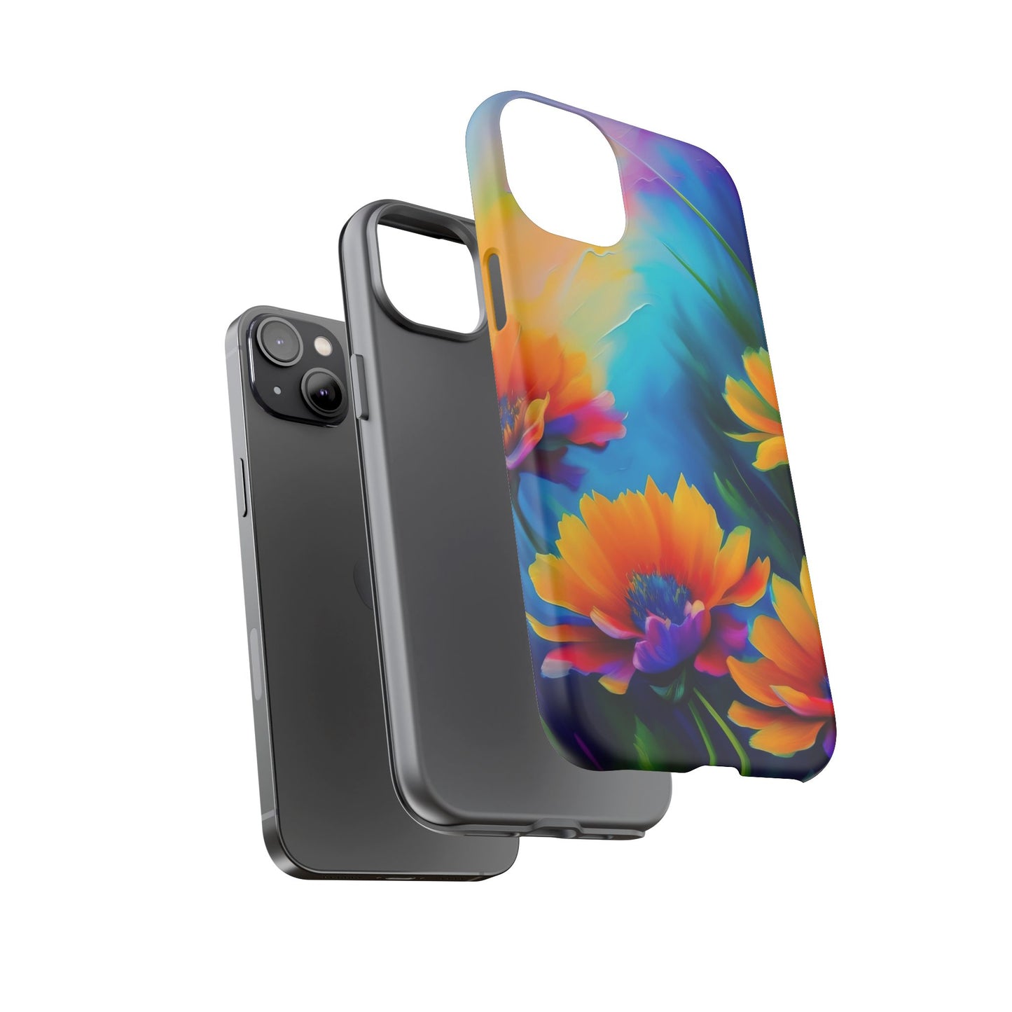 Floral Sunset Tough Phone Case — Vibrant Watercolor Flowers Protective Cover