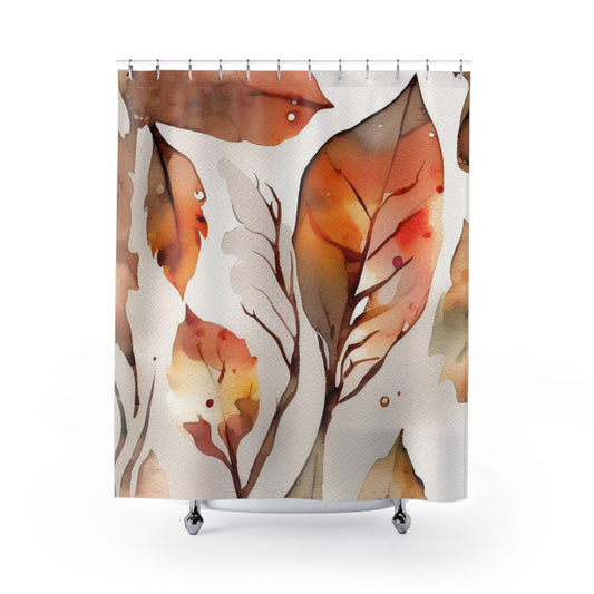 Autumn Watercolor Leaves Shower Curtain — Fall Foliage Bathroom Decor