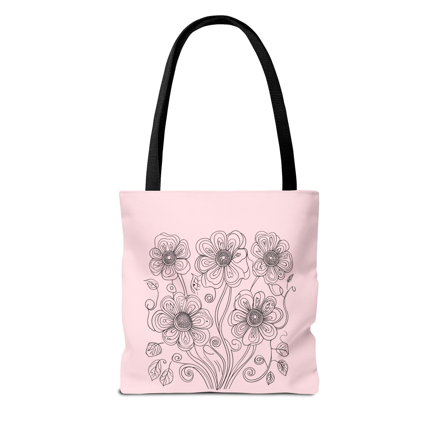 Floral Doodle Pink Tote Bag — Hand-Drawn Flower Design