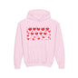 Youth Hoodie — Cute Red Heart Pattern Kids Sweatshirt (Valentine’s Day)