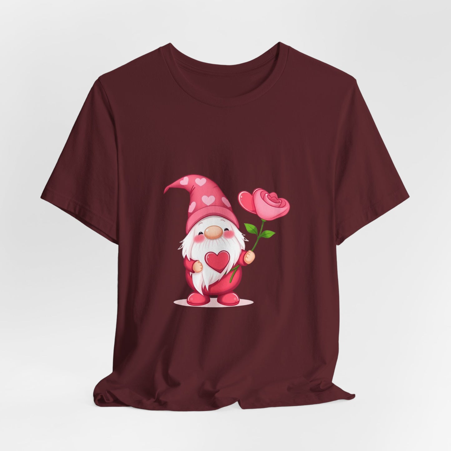 Valentine Gnome T‑Shirt — Cute Pink Gnome Holding Rose Tee