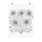 Floral Line Art Poster — Black & White Daisy Bouquet Matte Print - DIY