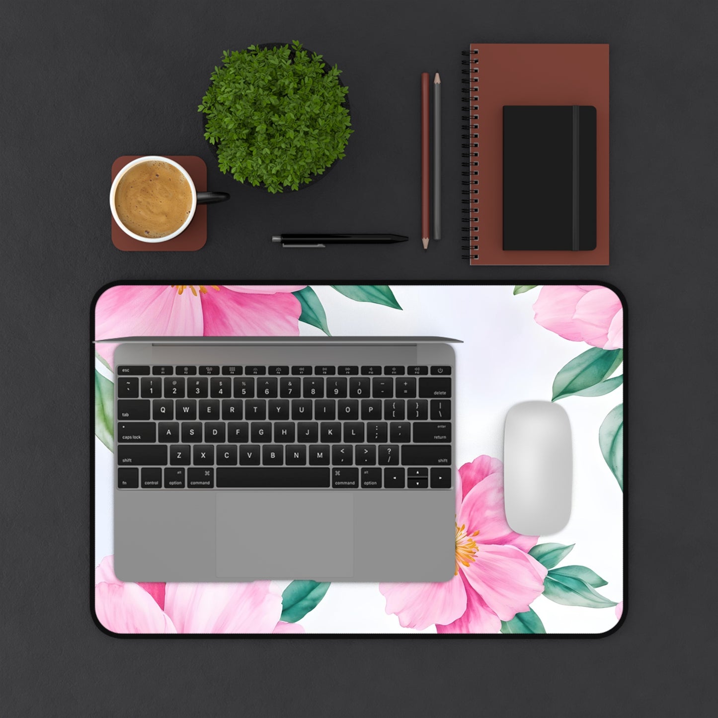 Pink Floral Desk Mat — Blossom Mouse Pad for Desk Decor