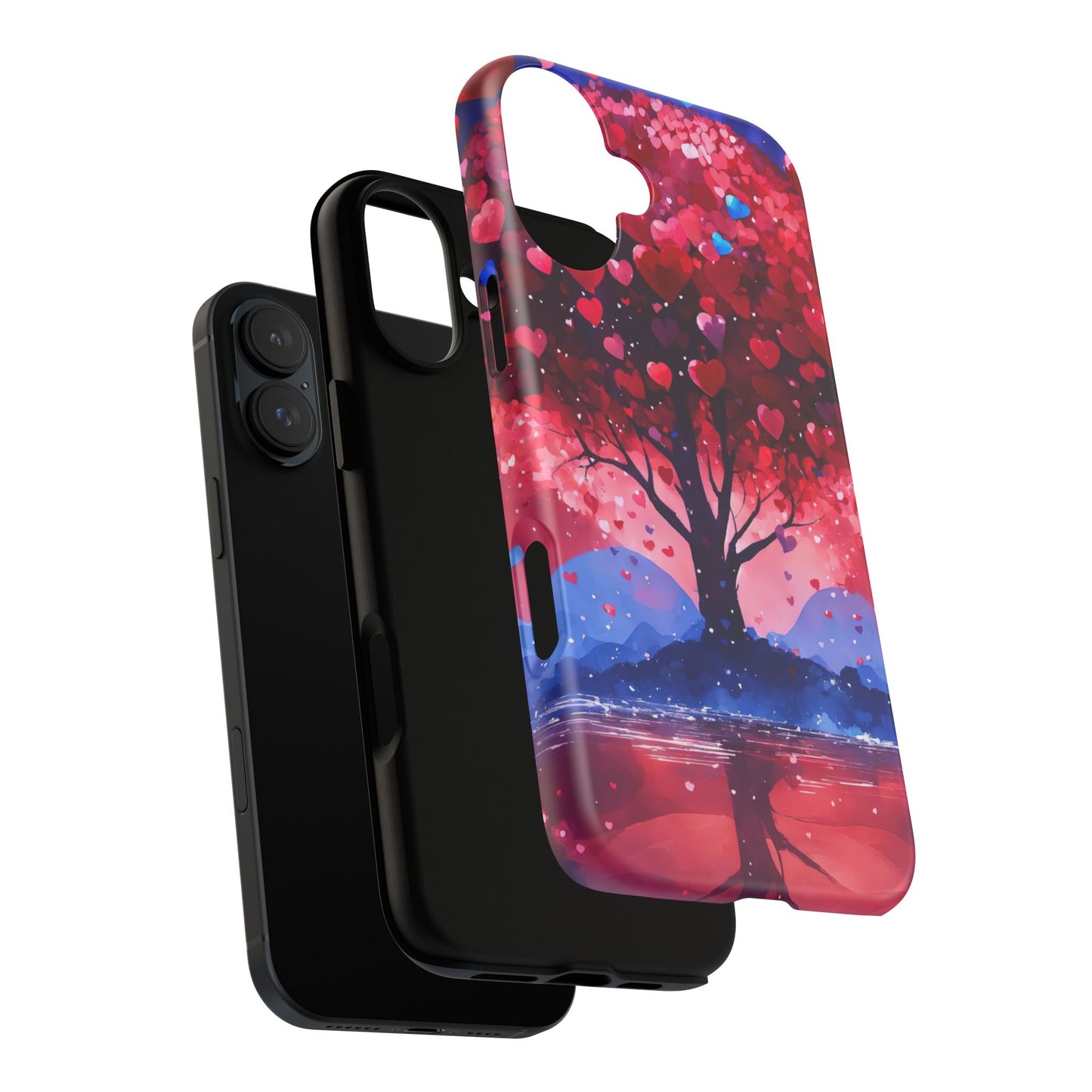 Heart Tree Phone Case — Romantic Red & Blue Protective Tough Case