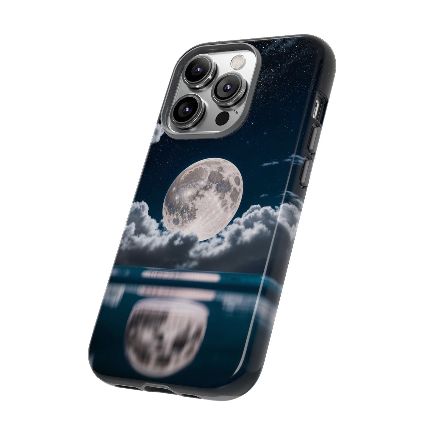 Moonlit Reflection Phone Case — Night Sky Moon & Clouds Tough Case