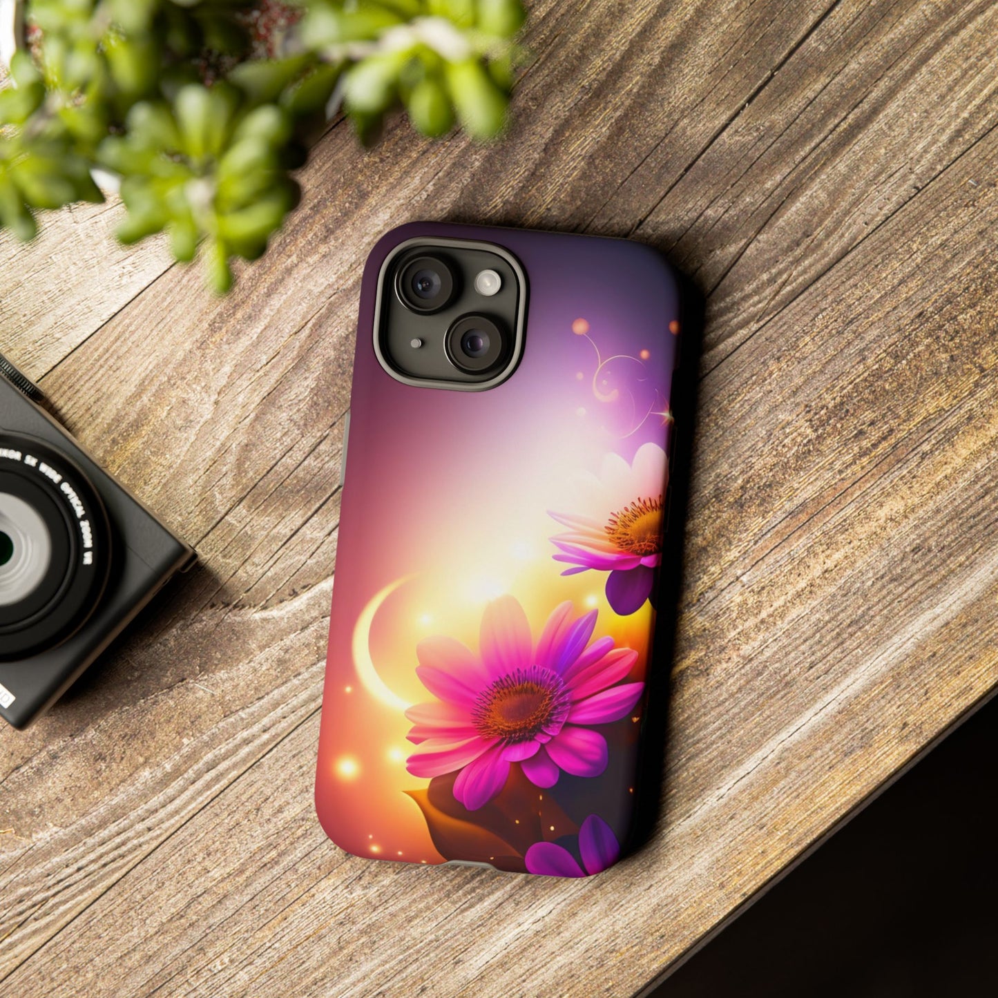 Floral Moonlight Phone Case – Purple Daisy Protective Cover