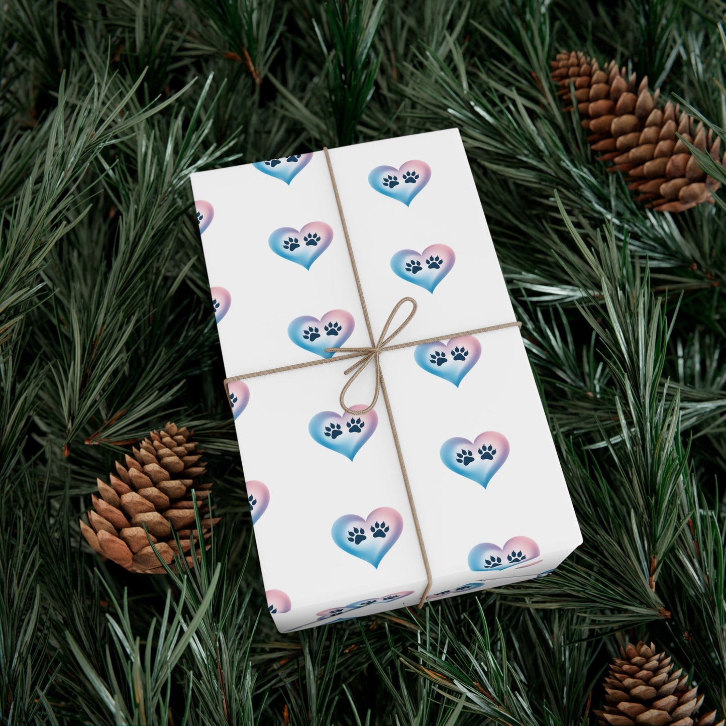 Gift Wrap Paper — Cute Blue-Pink Paw Heart Pattern (Pet Lover Wrapping Paper)