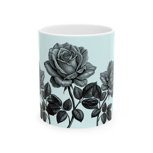 Elegant Floral Ceramic Mug - Black and White Rose Design, Coffee Cup, Gift for Her, Home Decor, Tea Lover's Perfect Mug