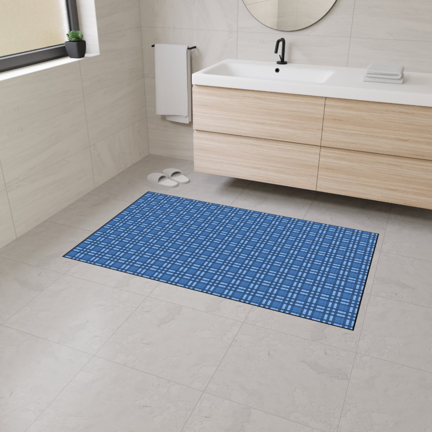 Blue Plaid Heavy-Duty Floor Mat — Durable Non-Slip Entry & Utility Rug