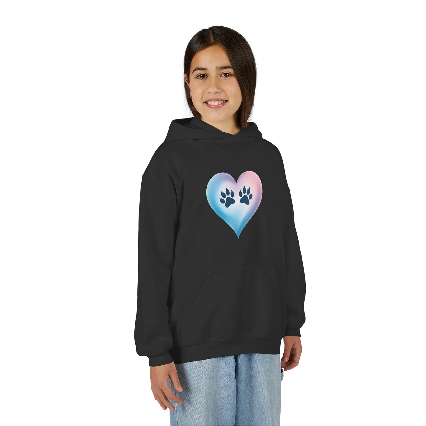 Kids Heart Paw Hoodie — Pastel Gradient Pet Lover Sweatshirt